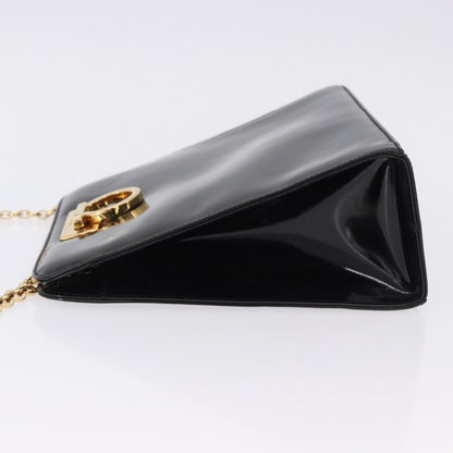 Salvatore Ferragamo Vintage Gancini Chain Patent Leather, Black, Patent Leather, Shoulder Bag