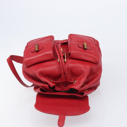 Gucci Vintage Bamboo Leather, Red, Leather, Backpack