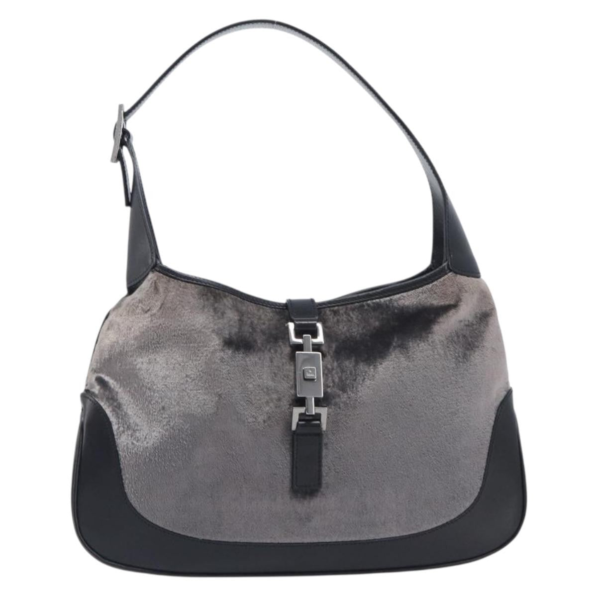 Gucci Vintage Jackie Shoulder Velvet and Leather, Black, Velvet, Handbag