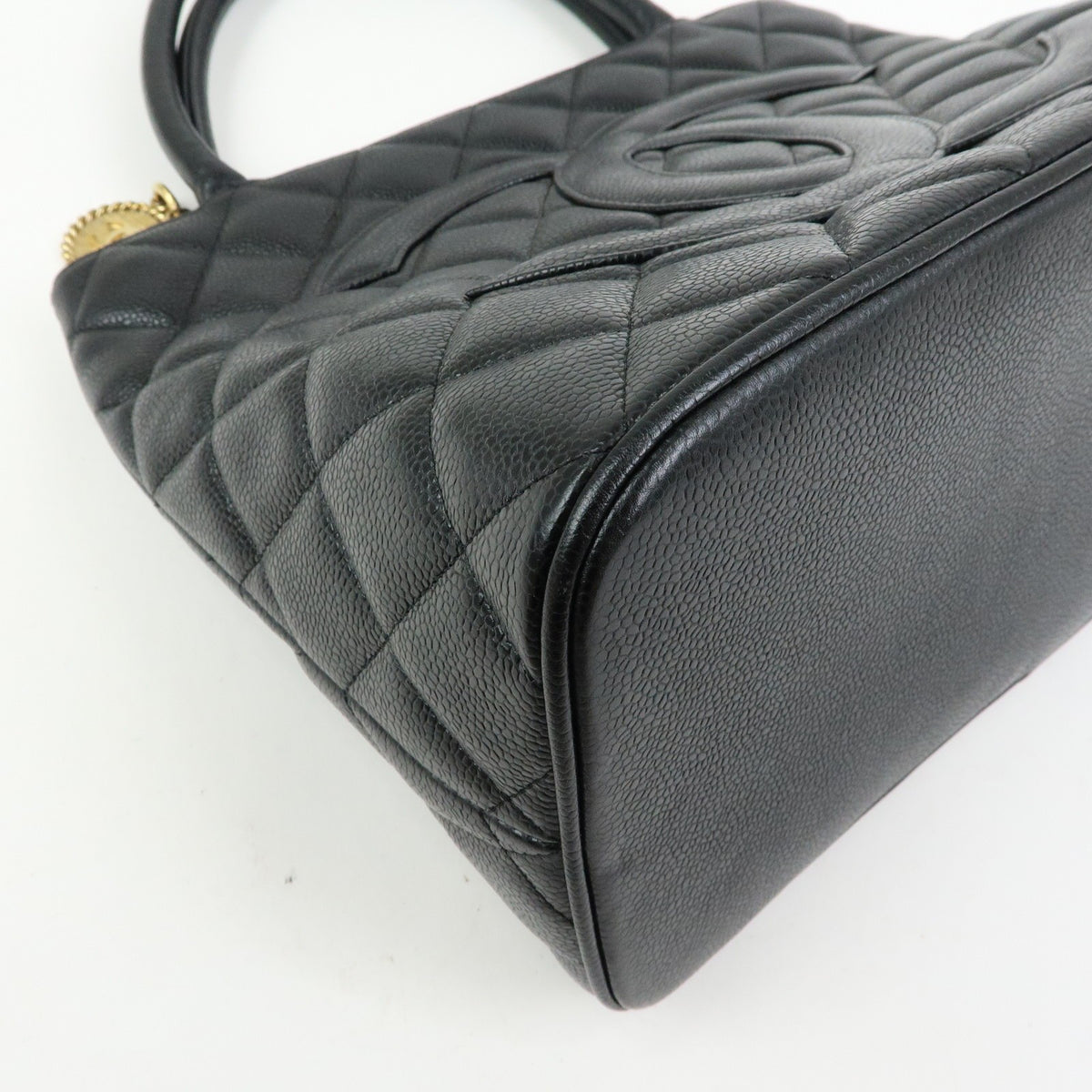 Chanel Medallion Quilted Caviar, Black, Leather, Tote Bag