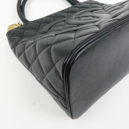 Chanel Medallion Quilted Caviar, Black, Leather, Tote Bag