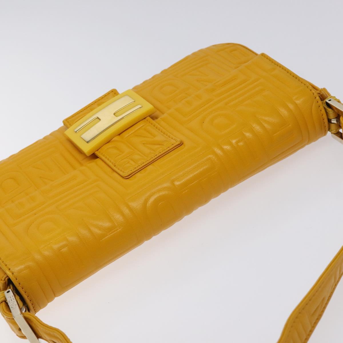 Fendi Baguette NM Bag Zucca Embossed Leather, YELLOW, LEATHER, Shoulder bag