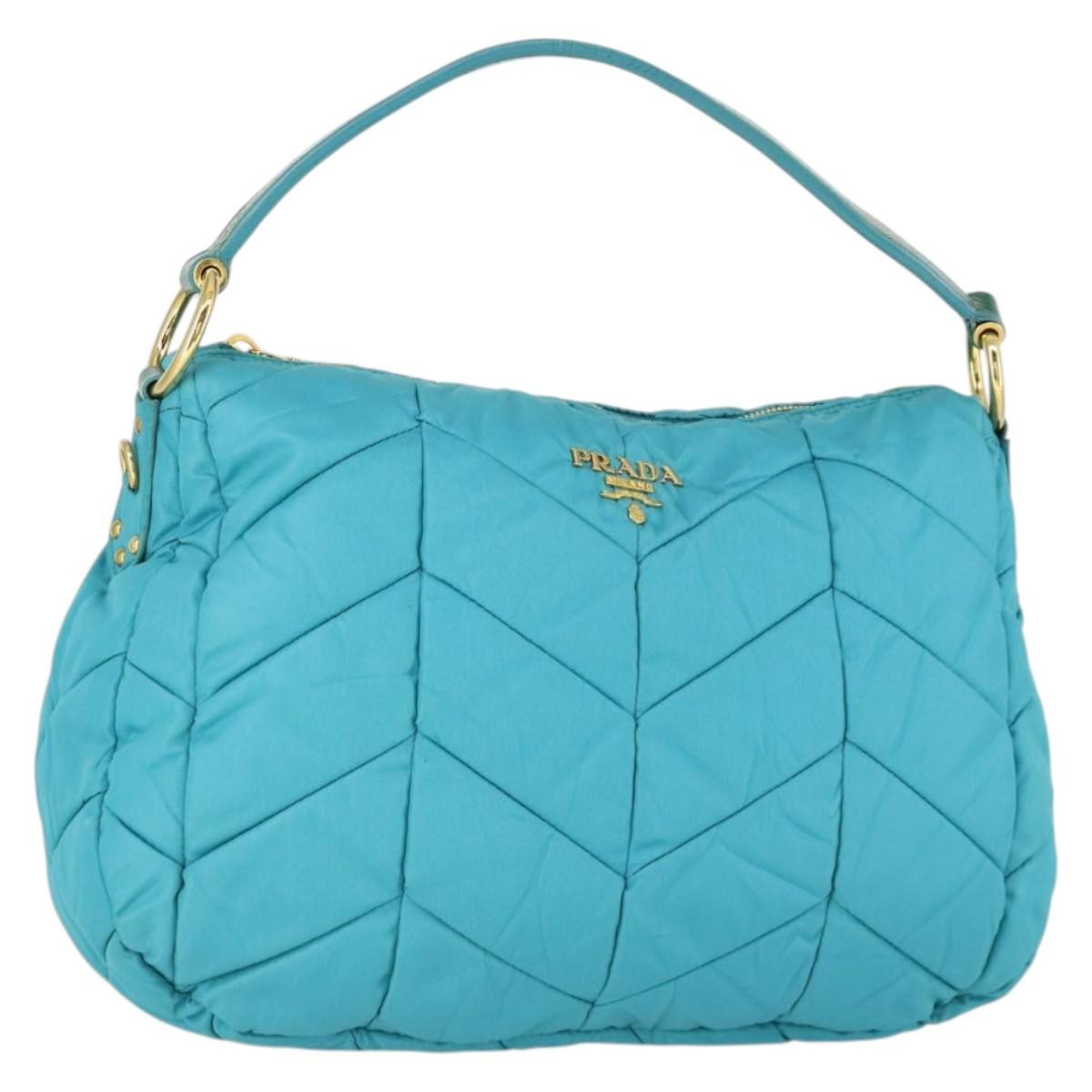 Prada Zip Hobo Chevron Tessuto, Blue, Nylon, Shoulder Bag