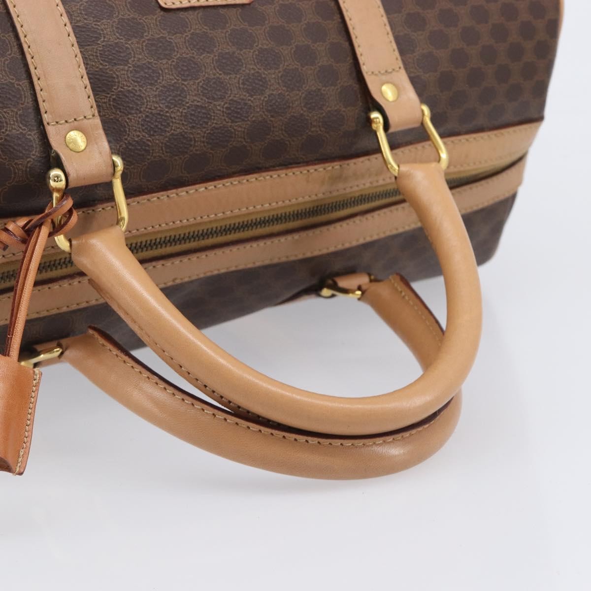 Celine Vintage Duffle Macadam Coated Canvas, Brown, PVC, Handbag