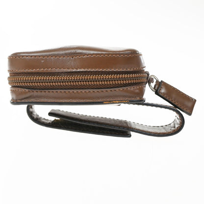 Prada Logo Pouch Leather, Brown, Leather, Clutch