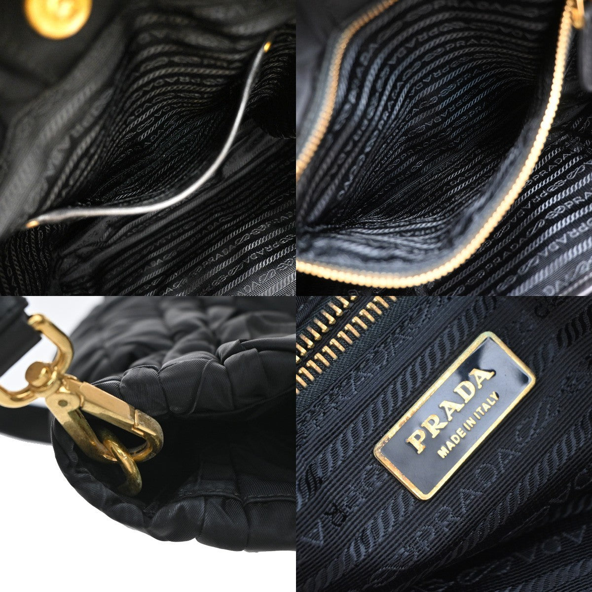 Prada Convertible Side Pocket Chevron Tessuto, Black, Nylon, Tote Bag