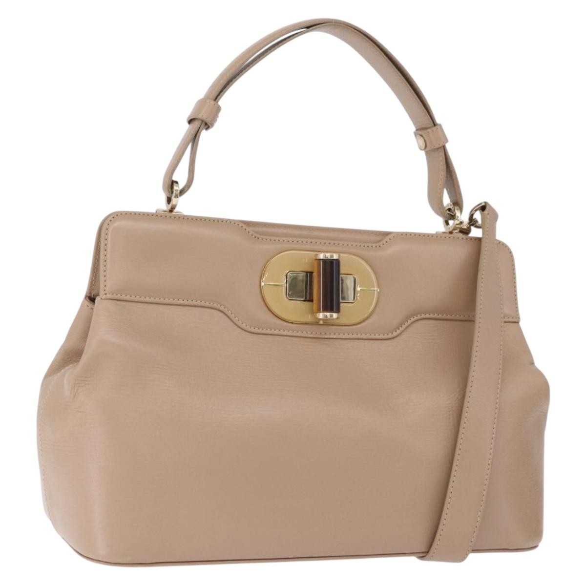 Bvlgari Isabella Rossellini Leather, Beige, Leather, Handbag