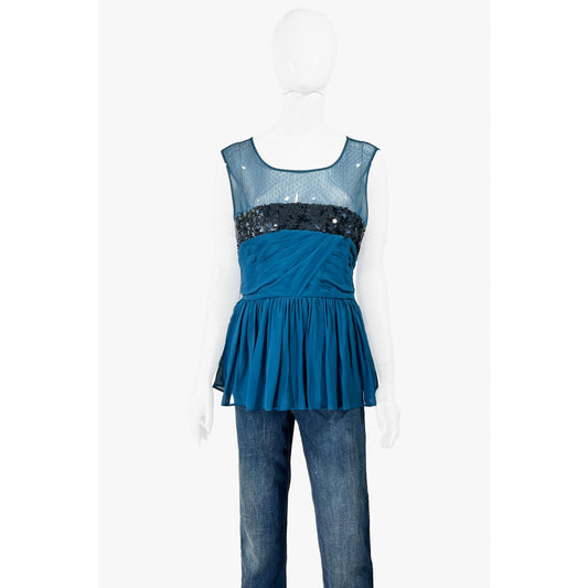 Μπλούζα See By Chloe Top 10 σε πετρόλ μπλε χρώμα ΗΠΑ NWT