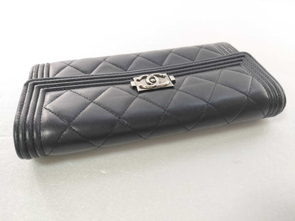 Chanel Boy Flap Quilted Lambskin, Black, Leather, Wallet