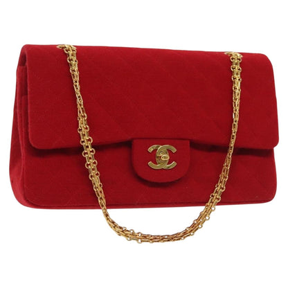 Chanel Vintage Classic Double Flap Bag Quilted Wool, RED, COTTON, Shoulder bag