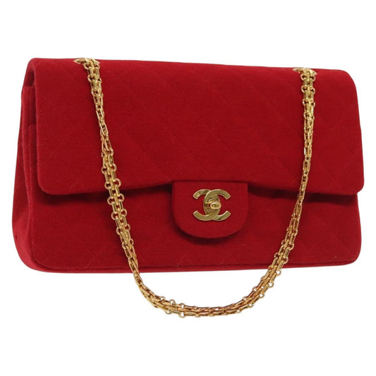 Chanel Vintage Classic Double Flap Bag Quilted Wool, RED, COTTON, Shoulder bag