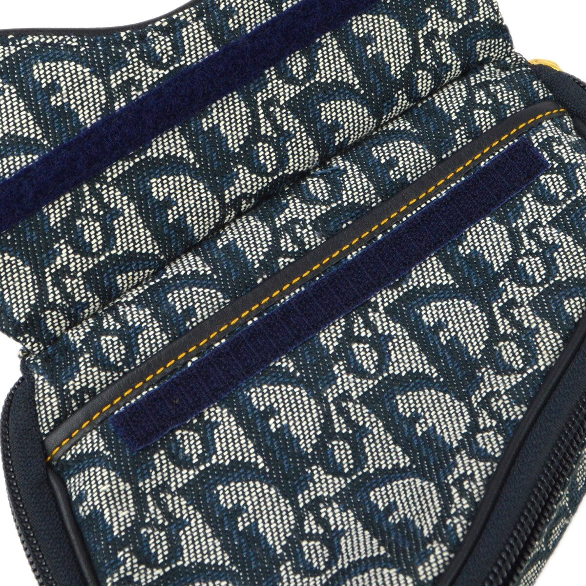 Christian Dior Saddle Zip Diorissimo Canvas, Navy, Canvas, Clutch