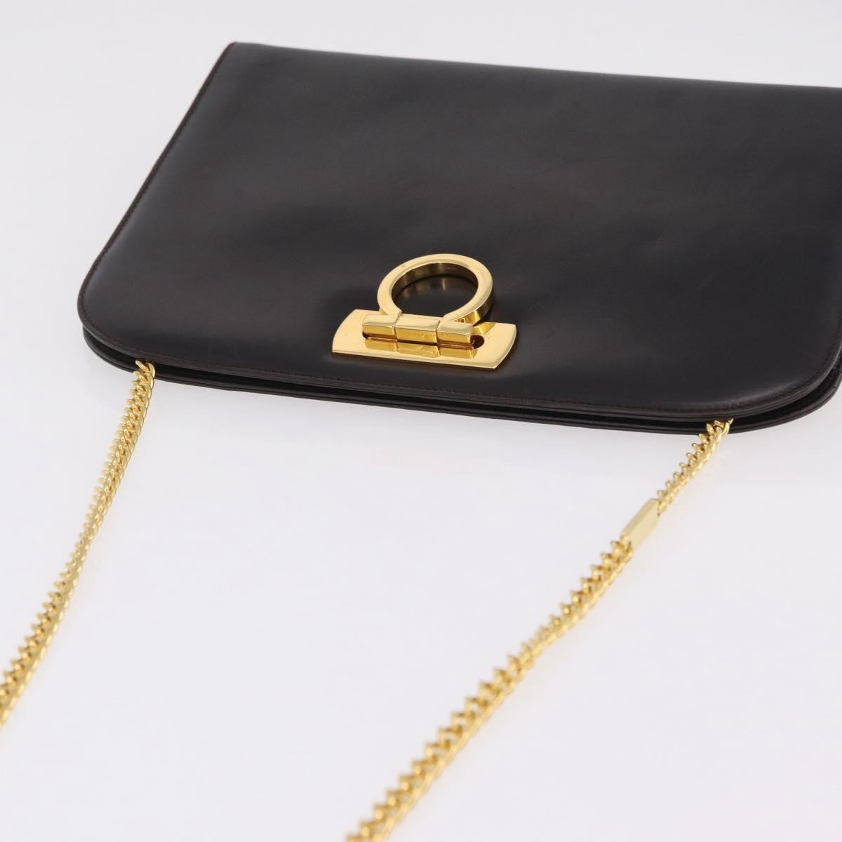 Salvatore Ferragamo Vintage Gancini Chain Leather, Brown, Leather, Shoulder Bag