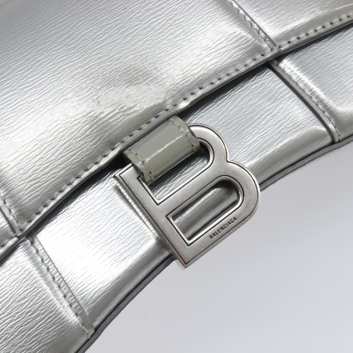Balenciaga Hourglass Top Handle Leather, Silver, Leather, Handbag