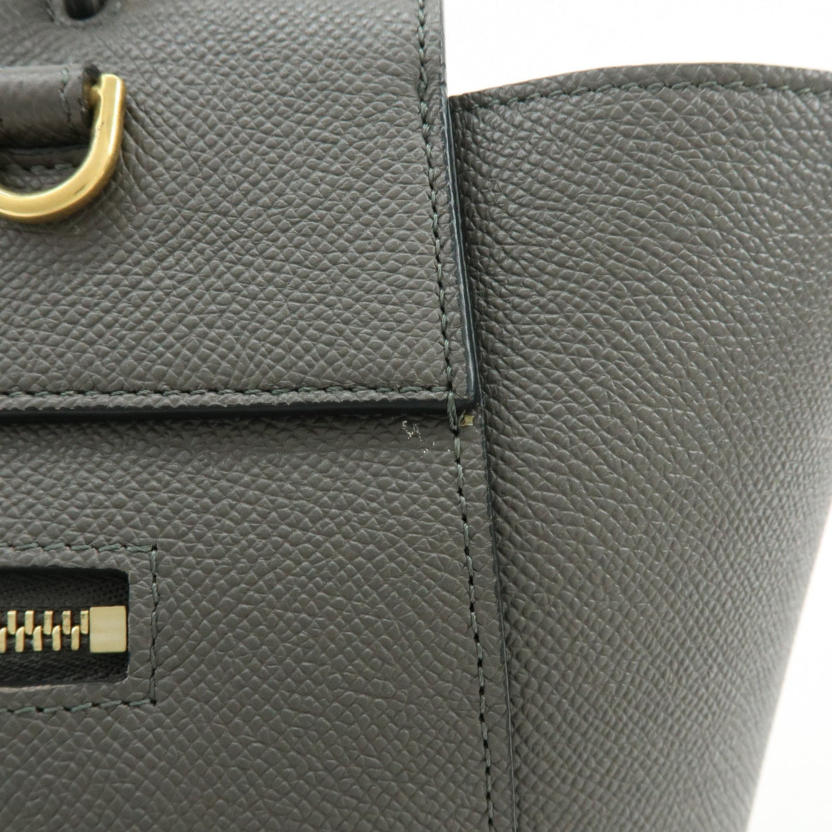Celine Belt Textured Leather, Gray, Calfskin, Handbag