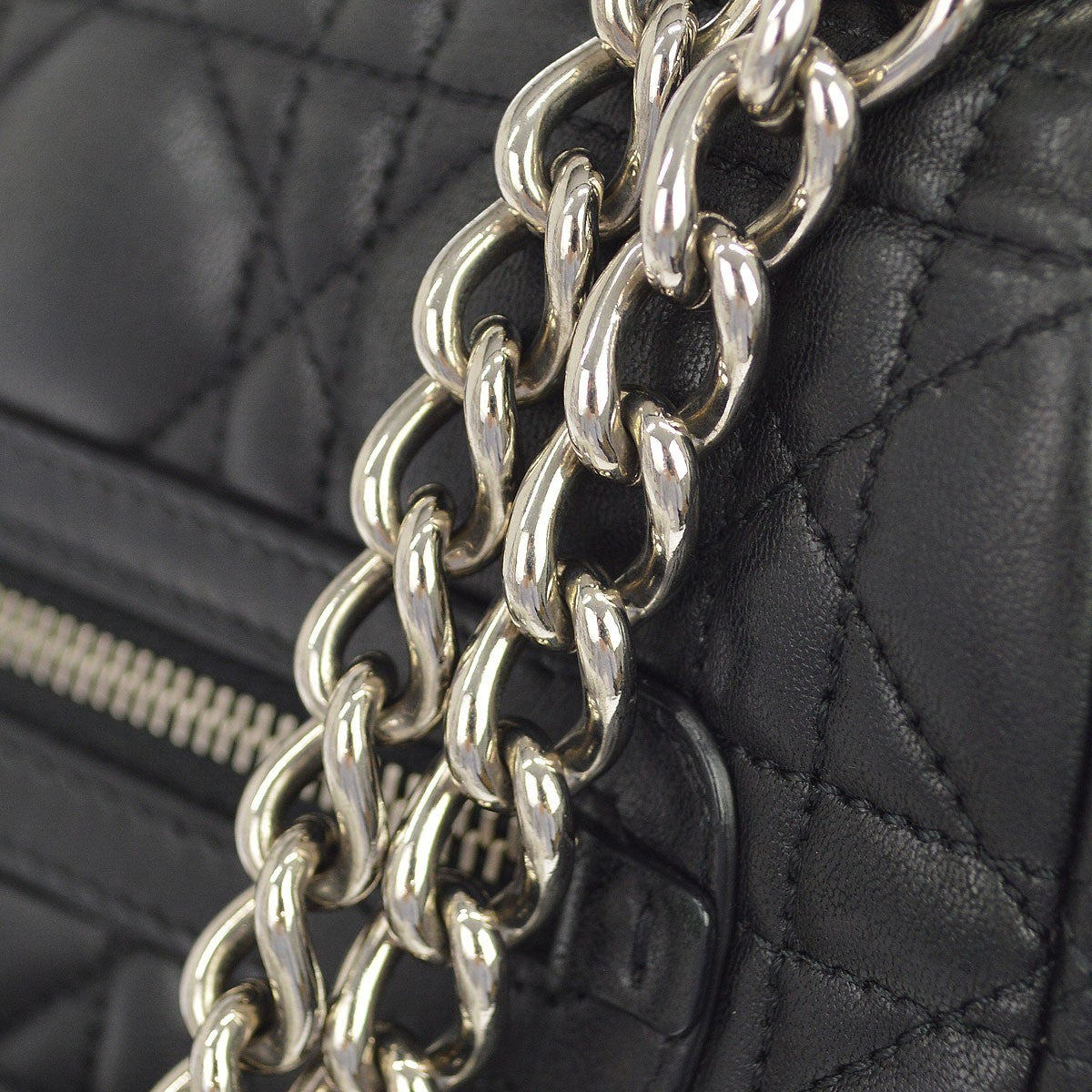 Christian Dior black cannage Leather, Black, Leather, Shoulder Bag