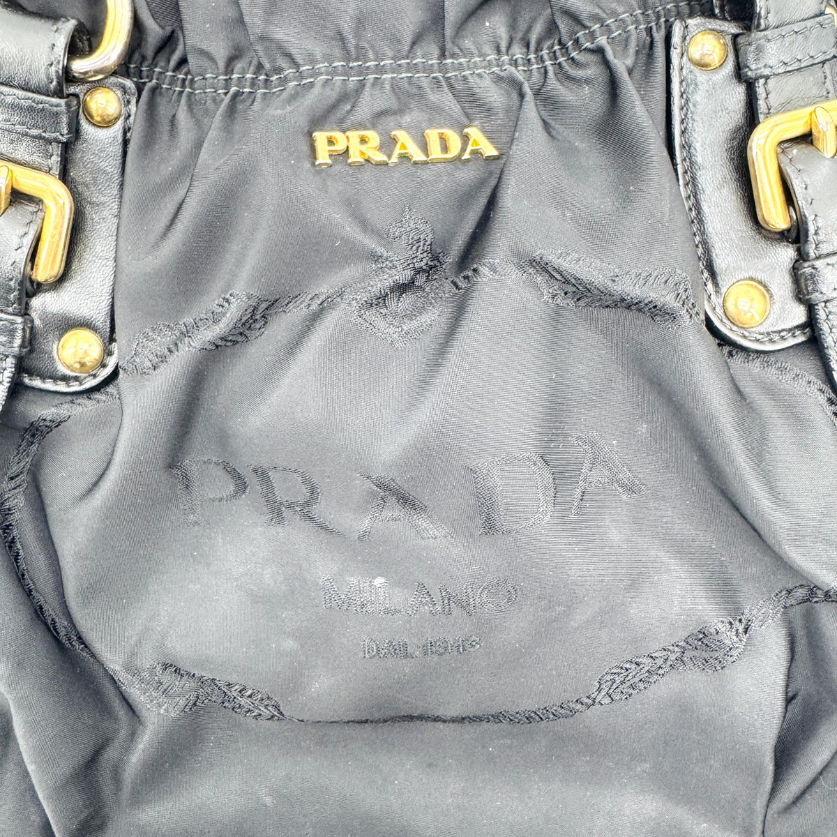 Prada Gaufre Nappa Leather, Black, Nylon, Tote Bag