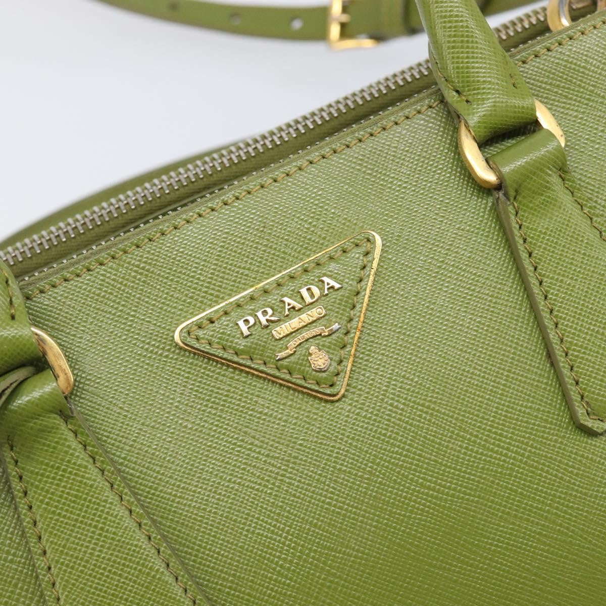 Prada Galleria  Strap Leather, Green, Leather, Handbag