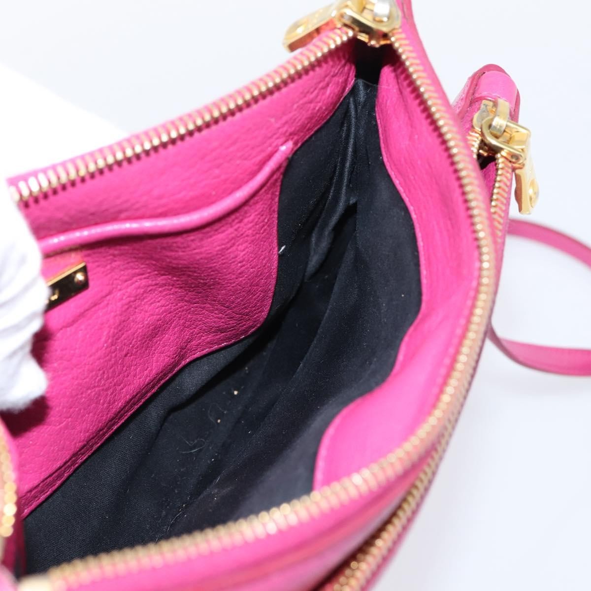 Miu Miu Madras Double Zip Leather, Pink, Leather, Crossbody Bag