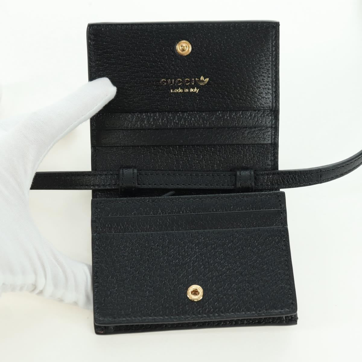 Gucci x adidas Horsebit Flap Card Case on Strap Leather, Black, Leather, Crossbody Bag