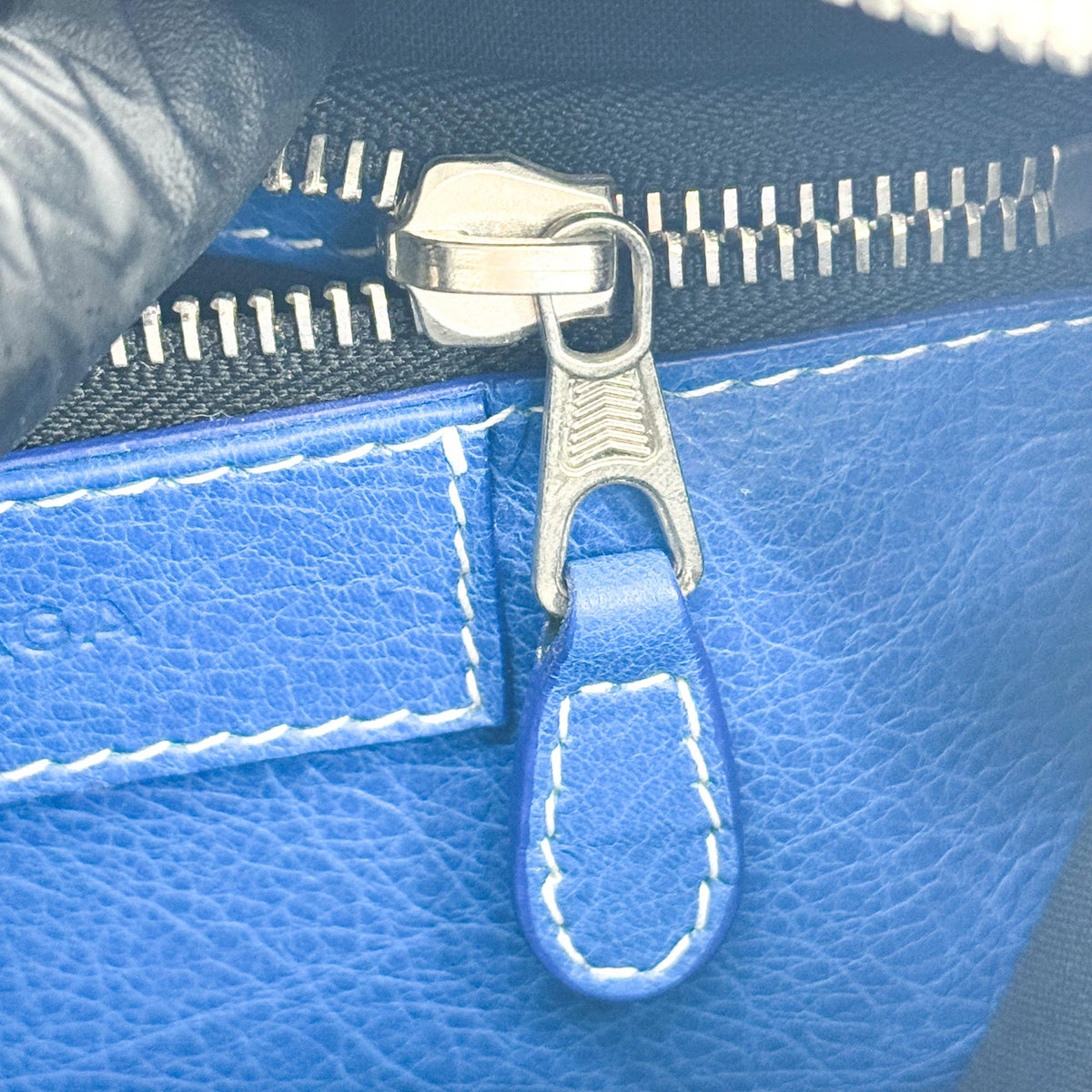 Balenciaga Bazar Striped Leather, Blue, Leather, Tote Bag