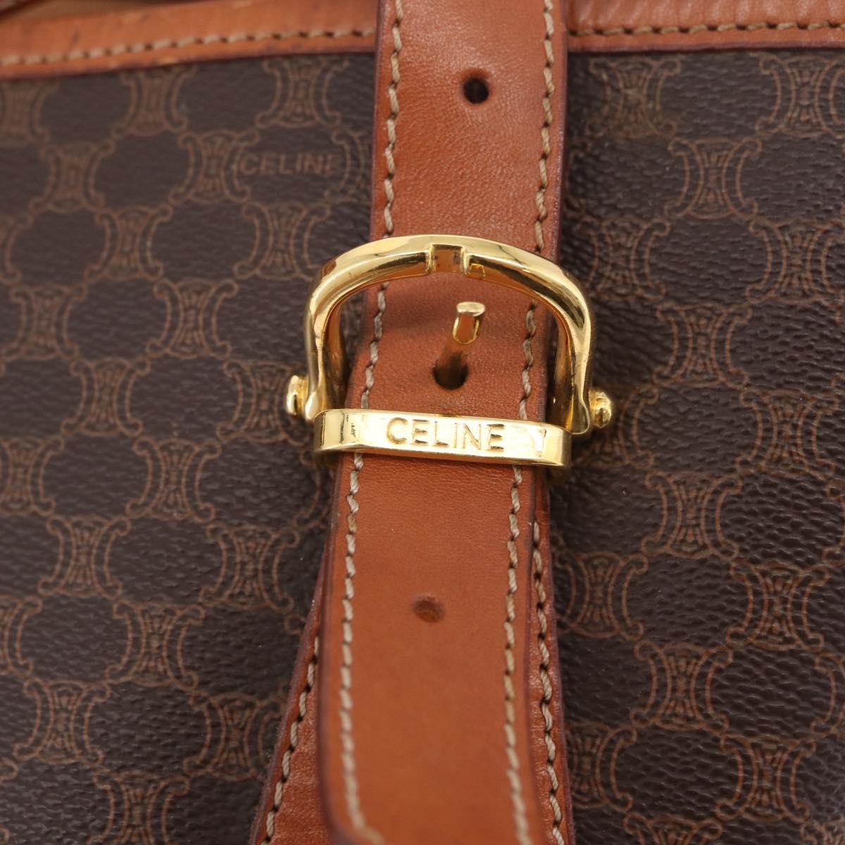 Celine Vintage Macadam Shopper Coated Canvas, Brown, Canvas, Tote Bag