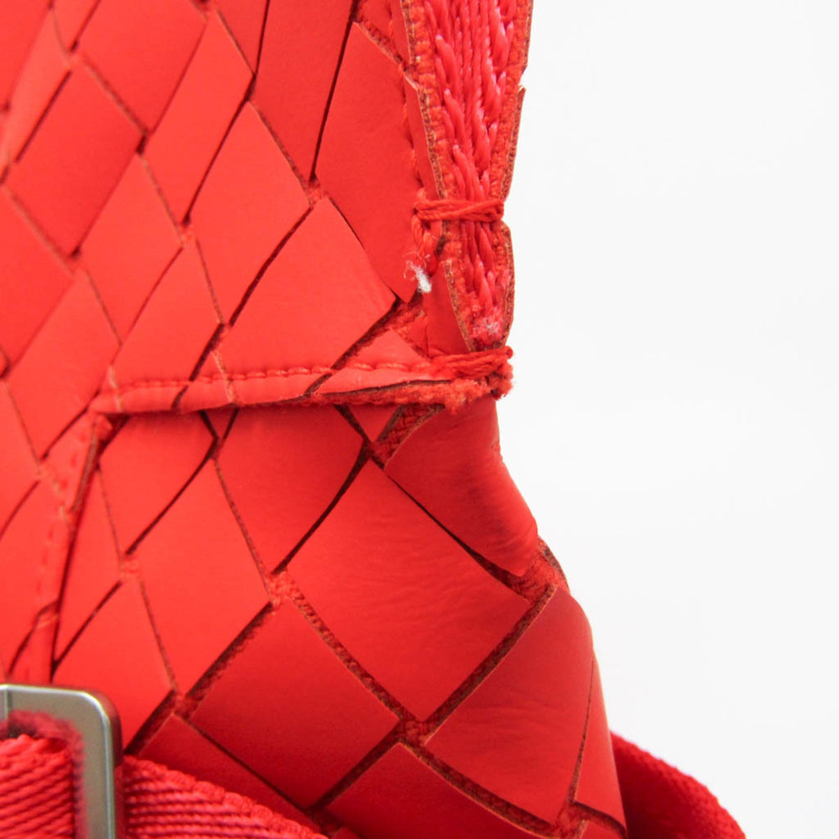 Bottega Veneta Fold-Over Intrecciato Effect Rubber, Red, Rubber, Backpack