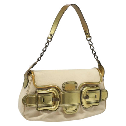 Fendi Chain Baguette Patent, Beige, Canvas, Shoulder Bag