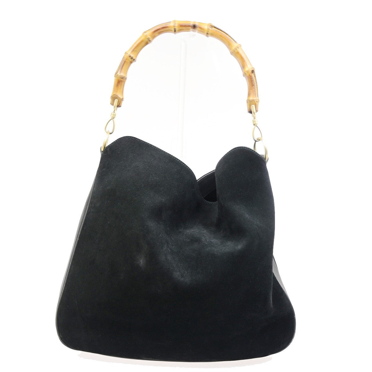 Gucci Vintage Bamboo Hobo Suede, Black, Suede, Shoulder Bag