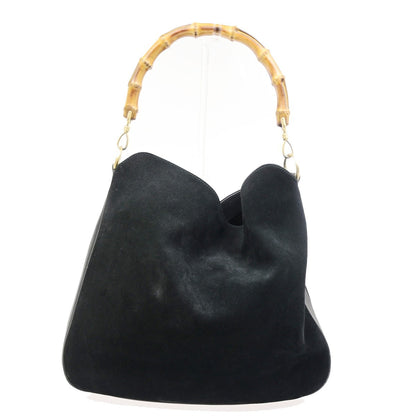 Gucci Vintage Bamboo Hobo Suede, Black, Suede, Shoulder Bag