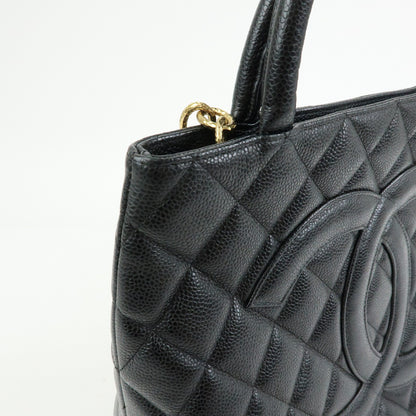 Chanel Medallion Quilted Caviar, Black, Leather, Tote Bag