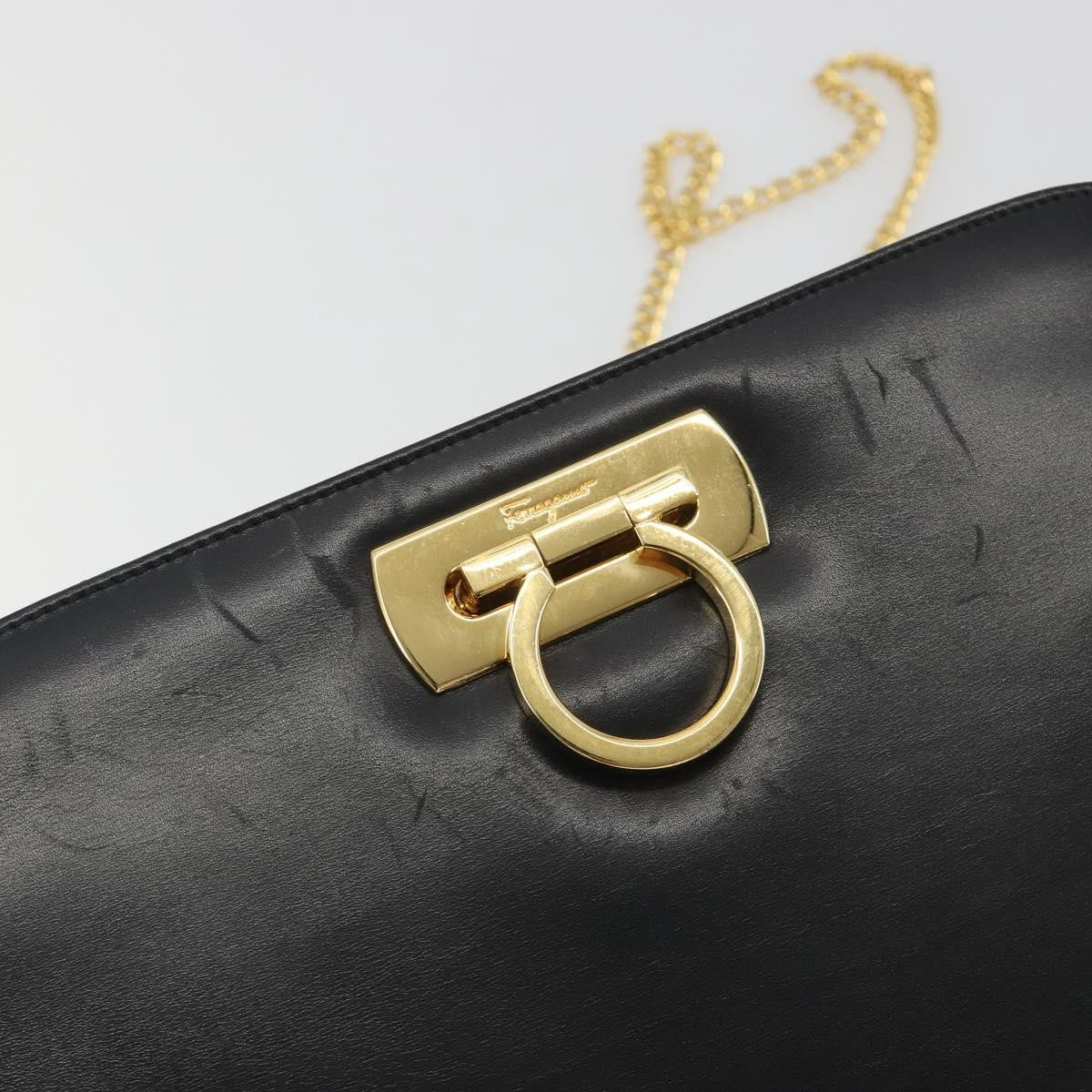 Salvatore Ferragamo Vintage Gancini Chain Leather, Black, Leather, Shoulder Bag