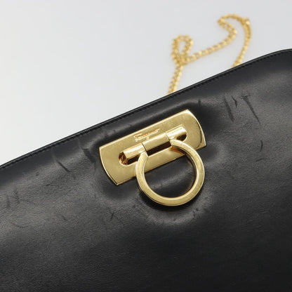 Salvatore Ferragamo Vintage Gancini Chain Leather, Black, Leather, Shoulder Bag