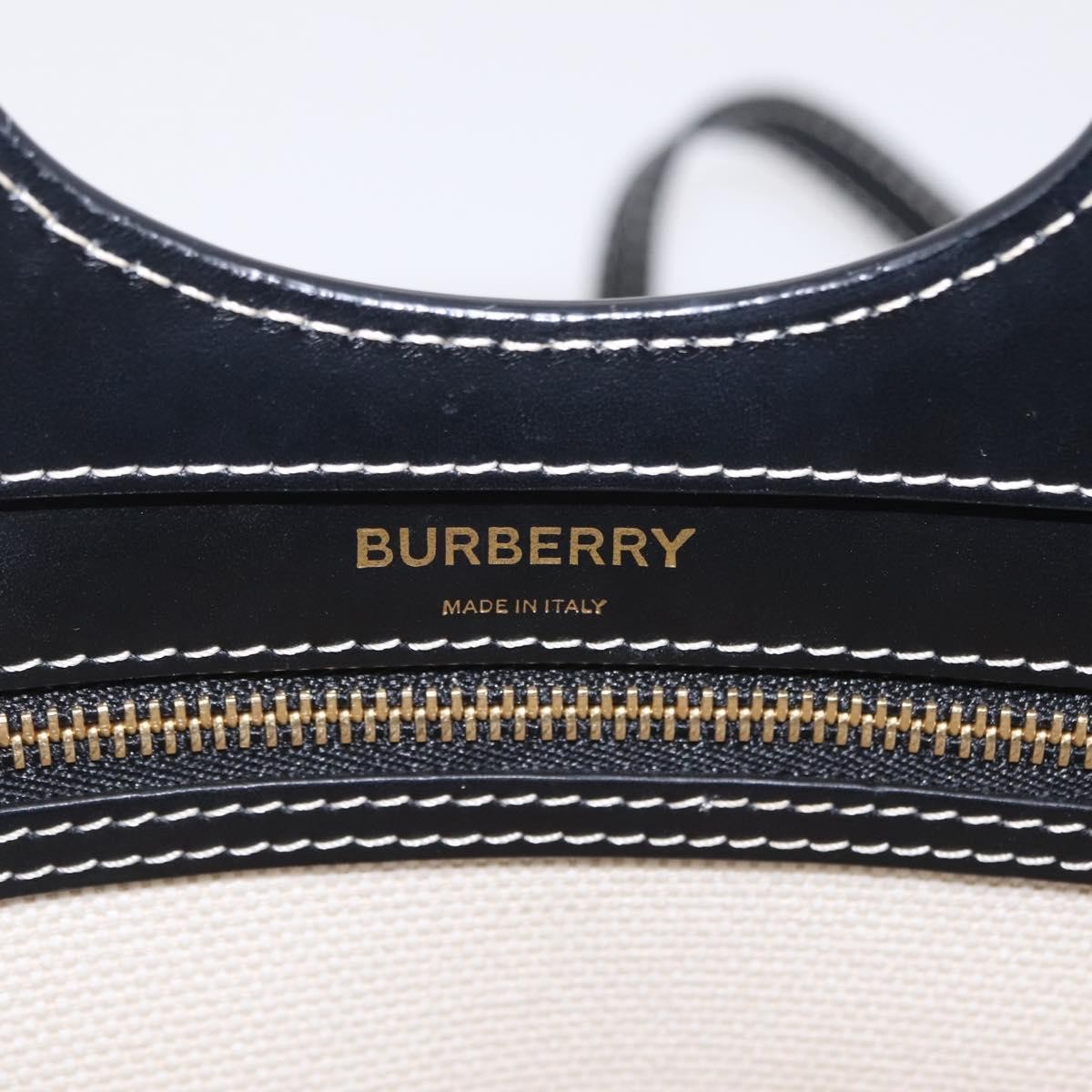 Burberry Logo Pocket Canvas with Leather, White, Canvas, Tote Bag