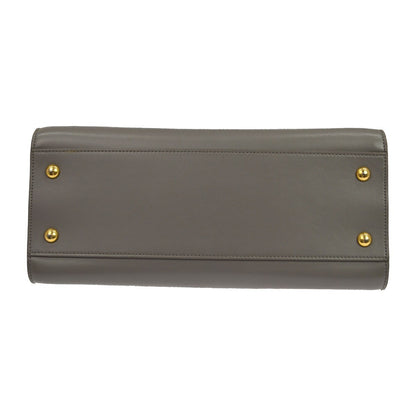 Saint Laurent Monogram Cabas Leather, Gray, Leather, Tote Bag