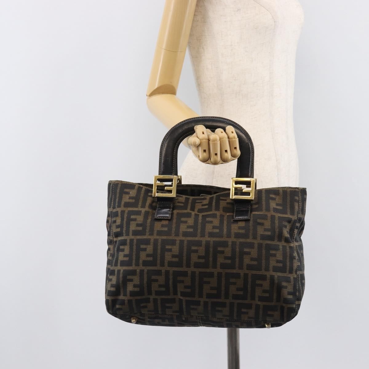 Fendi Vintage FF Handle Zucca Canvas, Brown, Canvas, Tote Bag