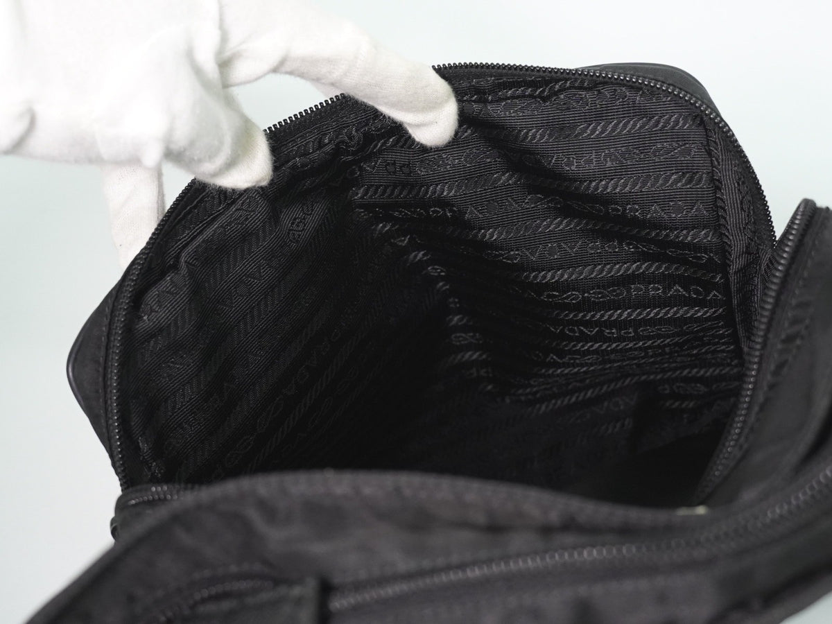 Prada Front Pocket Messenger Quilted Tessuto, Black, Nylon, Shoulder Bag