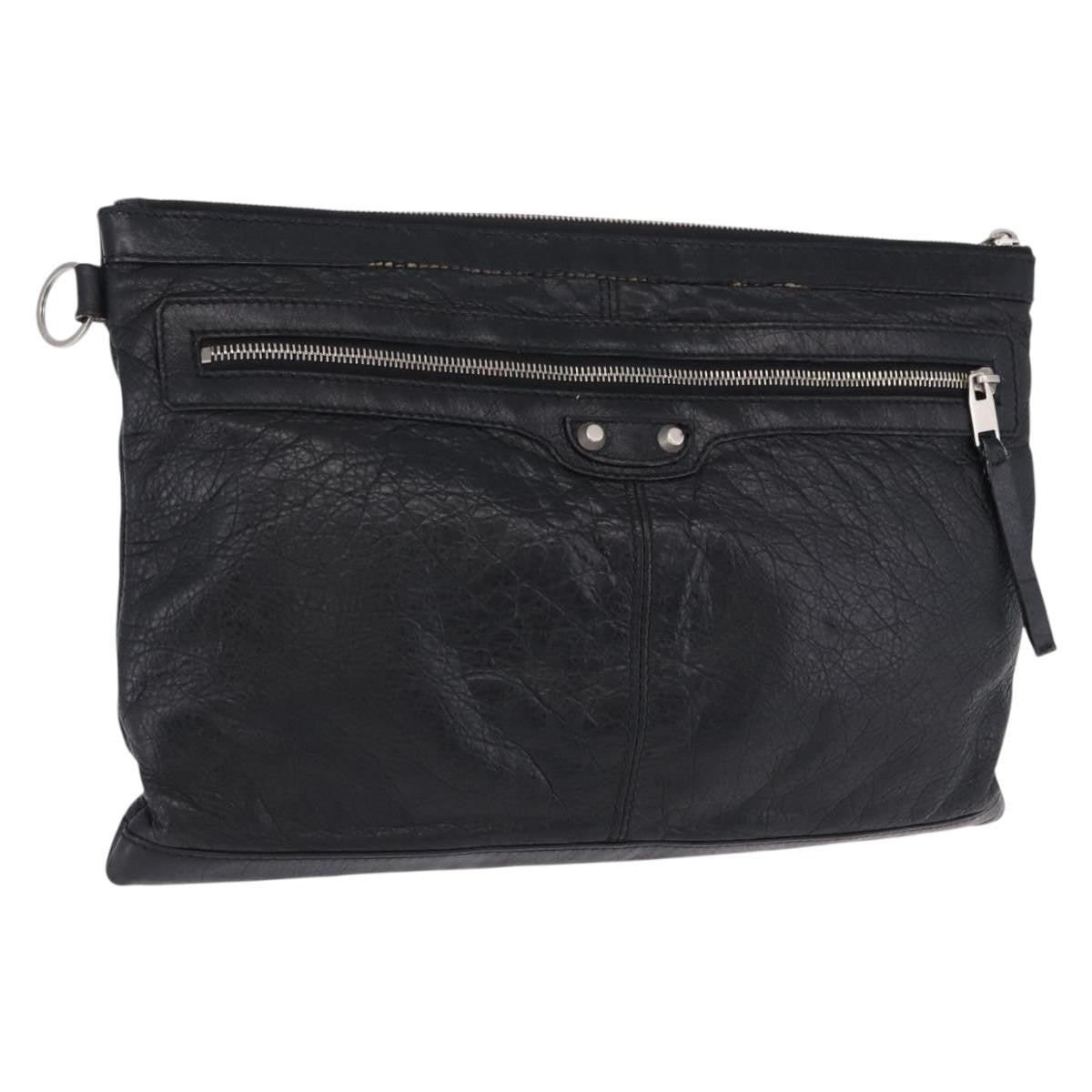 Balenciaga Classic City Clip Leather, Black, Leather, Clutch