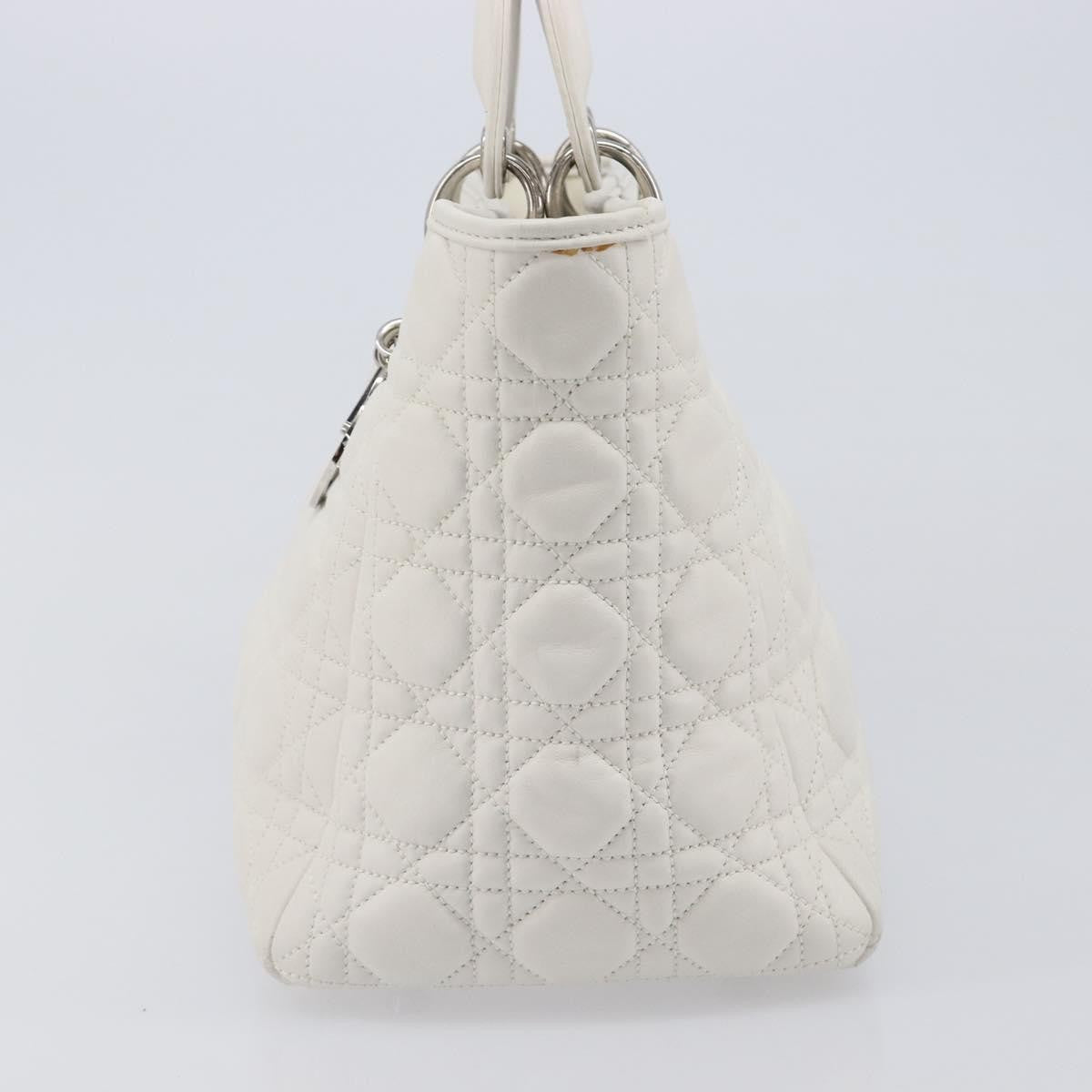 Christian Dior Lady Dior Cannage Quilt Lambskin, White, Leather, Handbag