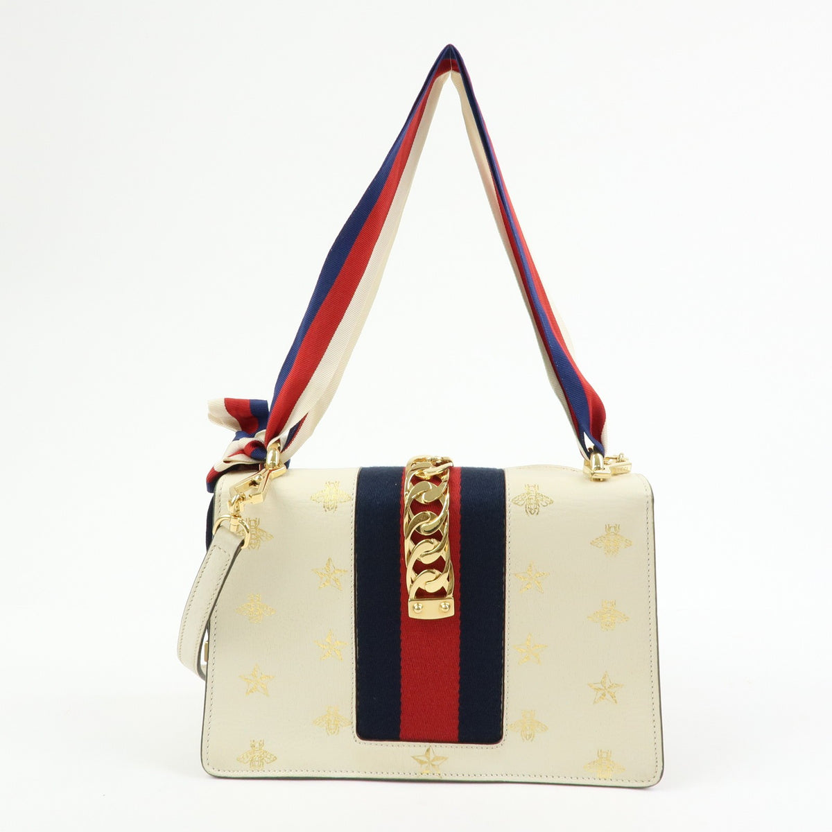 Gucci Sylvie Printed Leather, Beige, Leather, Shoulder Bag