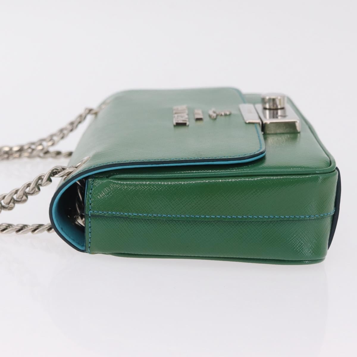 Prada Sound Chain Saffiano Leather, Green, Leather, Shoulder Bag