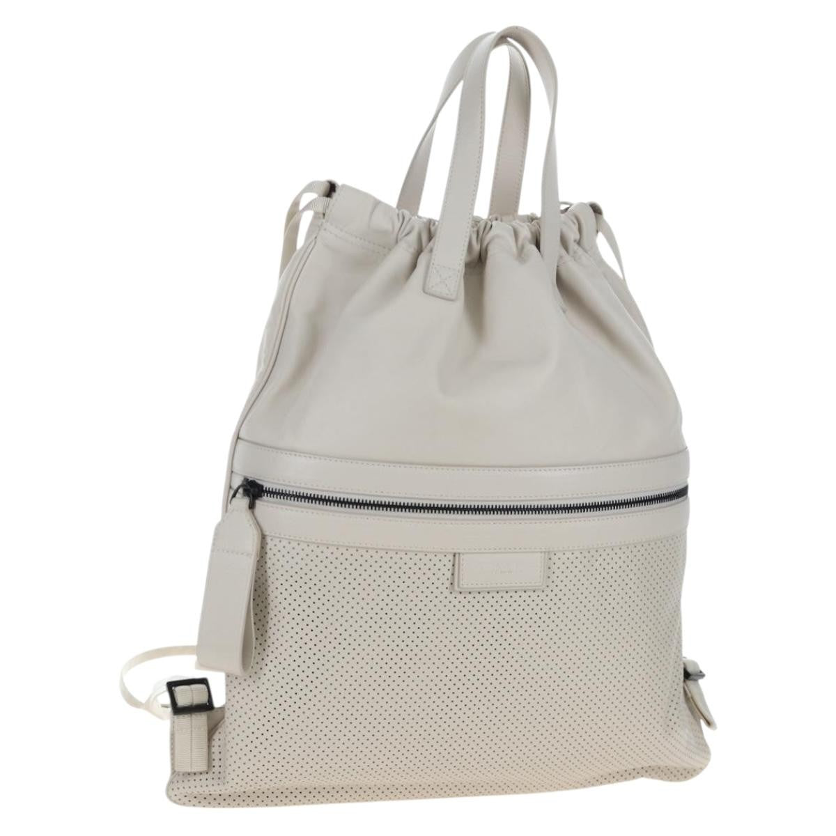 Bottega Veneta Drawstring Perforated Leather, Beige, Leather, Shoulder Bag