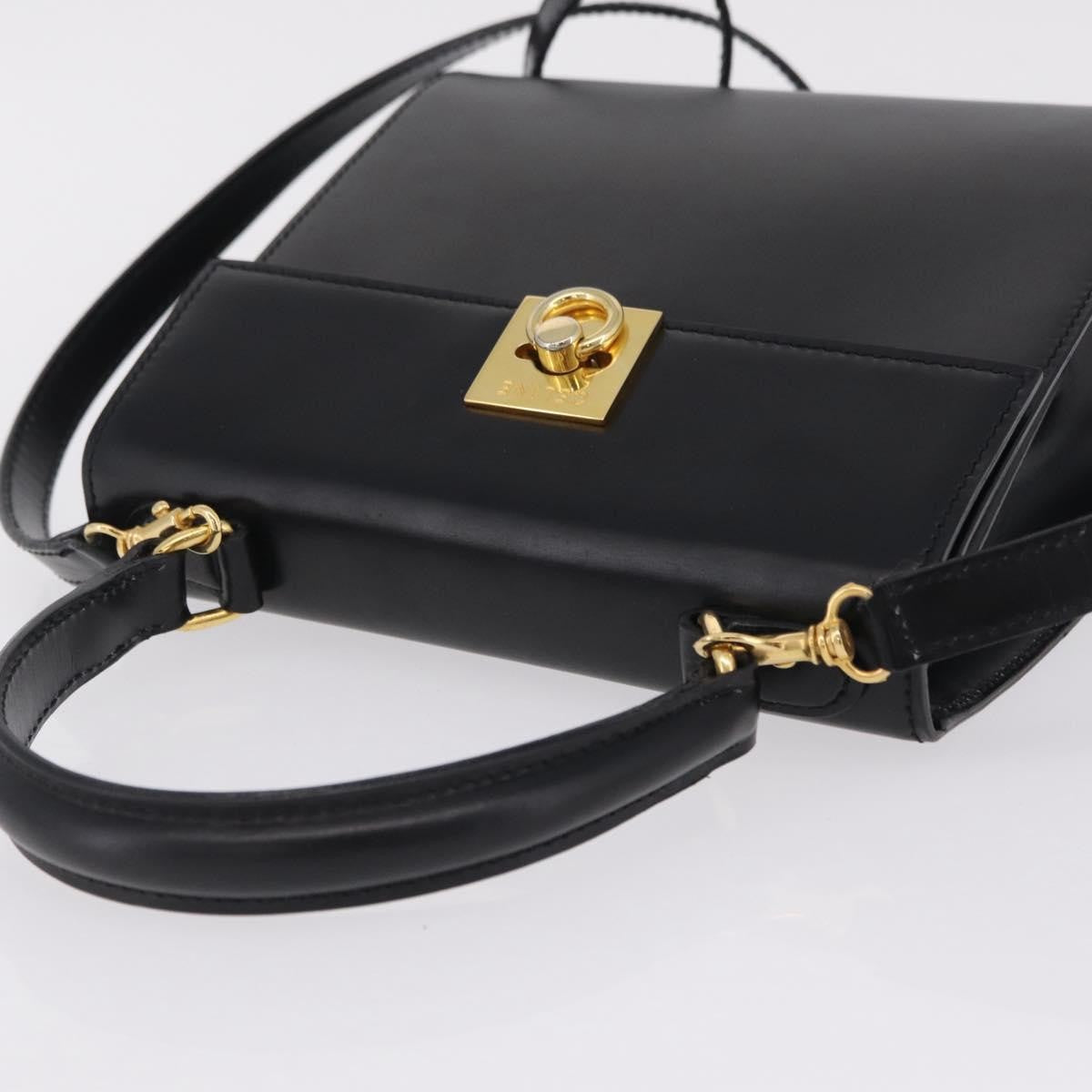 Celine Vintage Logo Top Handle Leather, Black, Leather, Handbag