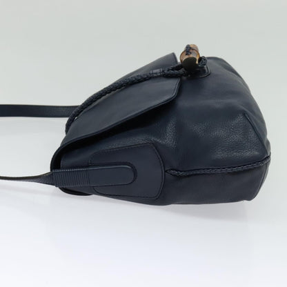 Gucci Hip Bamboo Flap Leather, Blue, Leather, Handbag