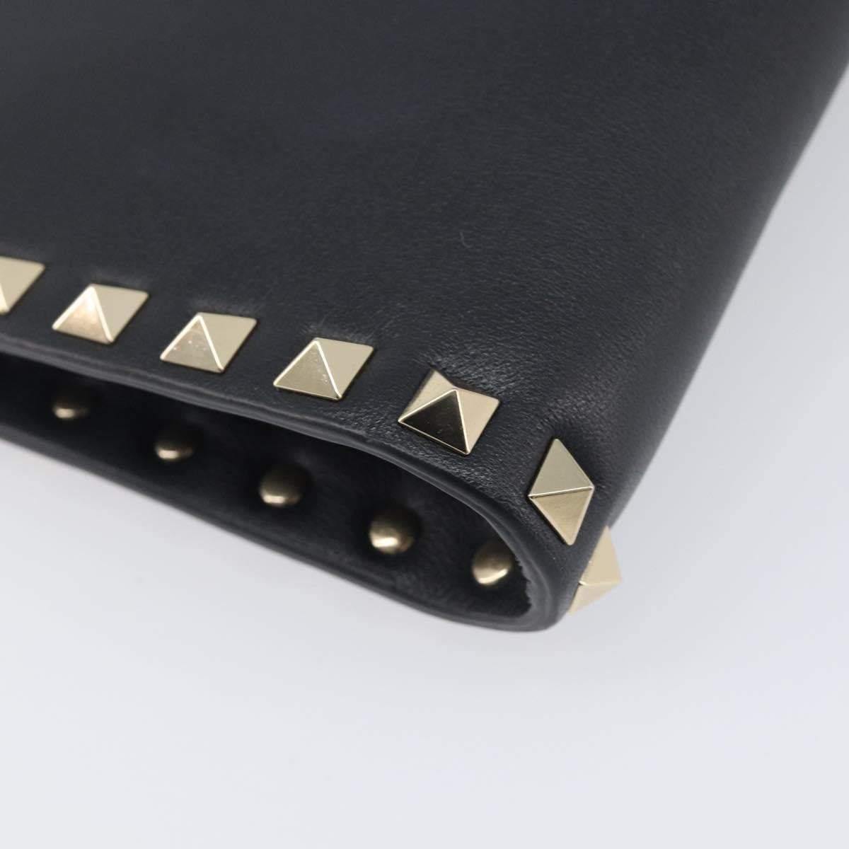 Valentino Garavani Rockstud Flat Wristlet Leather, Black, Leather, Clutch