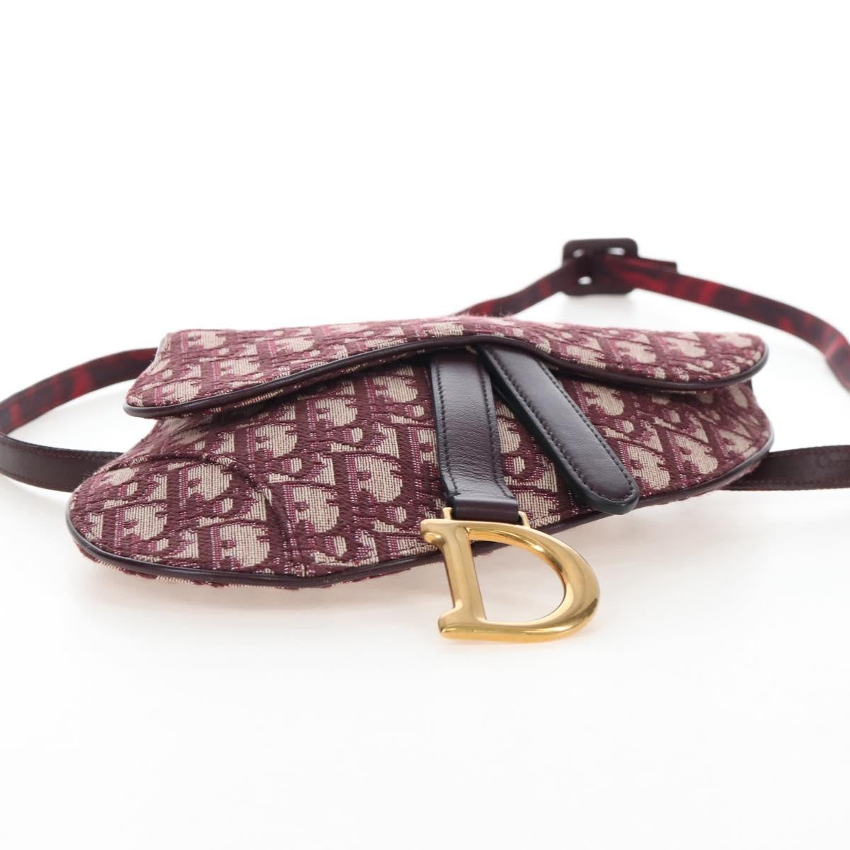 Christian Dior Saddle Belt Oblique Canvas, Burgundy, Canvas, Handbag