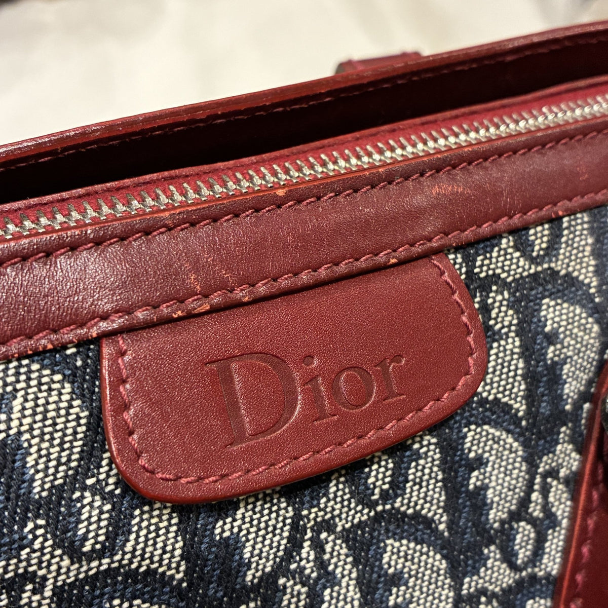 Christian Dior Vintage Trotter Zip Diorissimo Canvas, Navy, Canvas, Tote Bag
