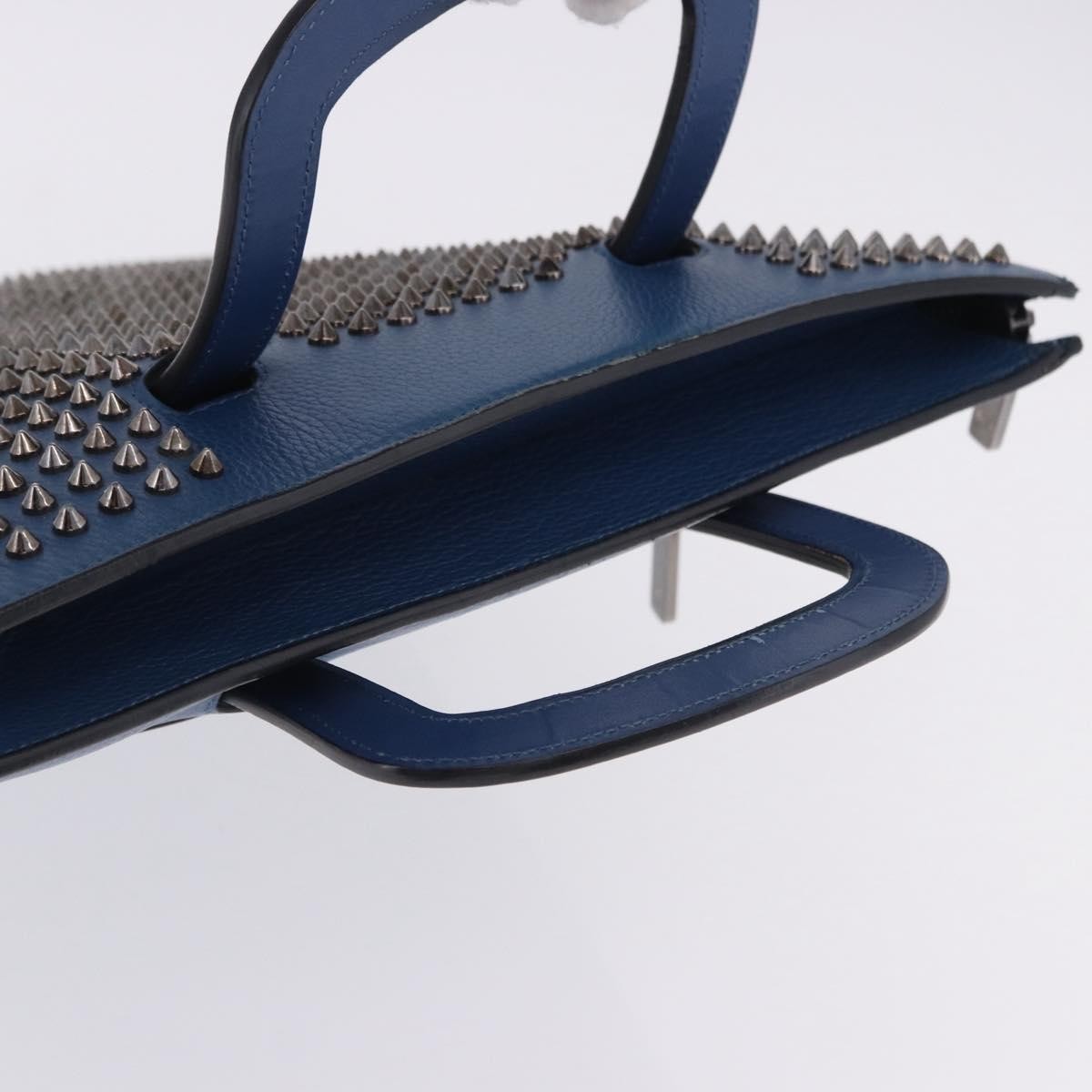 Christian Louboutin Trictrac Portfolio Leather and Spiked Leather, Blue, Leather, Handbag