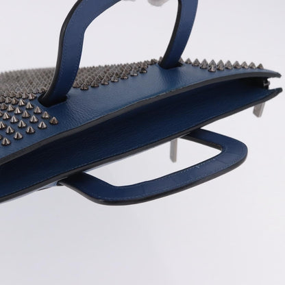 Christian Louboutin Trictrac Portfolio Leather and Spiked Leather, Blue, Leather, Handbag