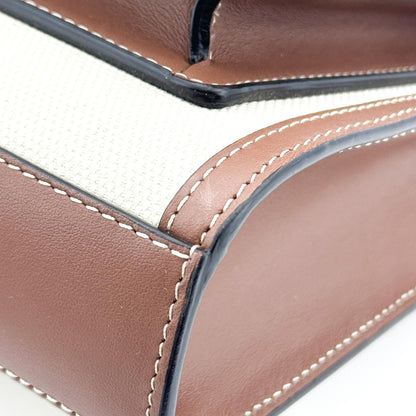 Burberry Logo Pocket Leather with Check Canvas, Brown, Canvas, Tote Bag